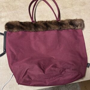 Murval Paris Faux Fur Trim Burgundy Tote Bag